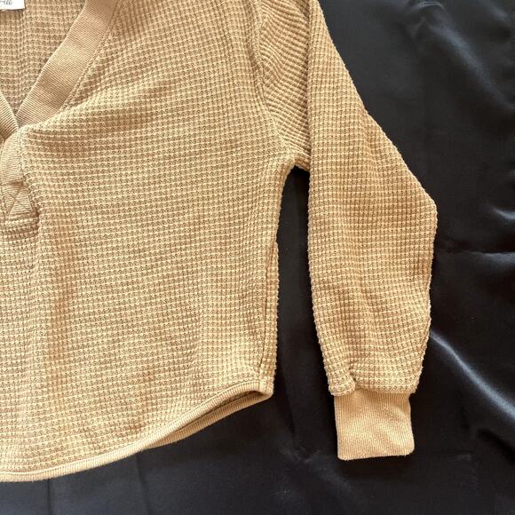Madewell Women’s Waffle Knit V-Neck Top Brown Size Small Long Sleeve Pullover - Picture 2 of 8